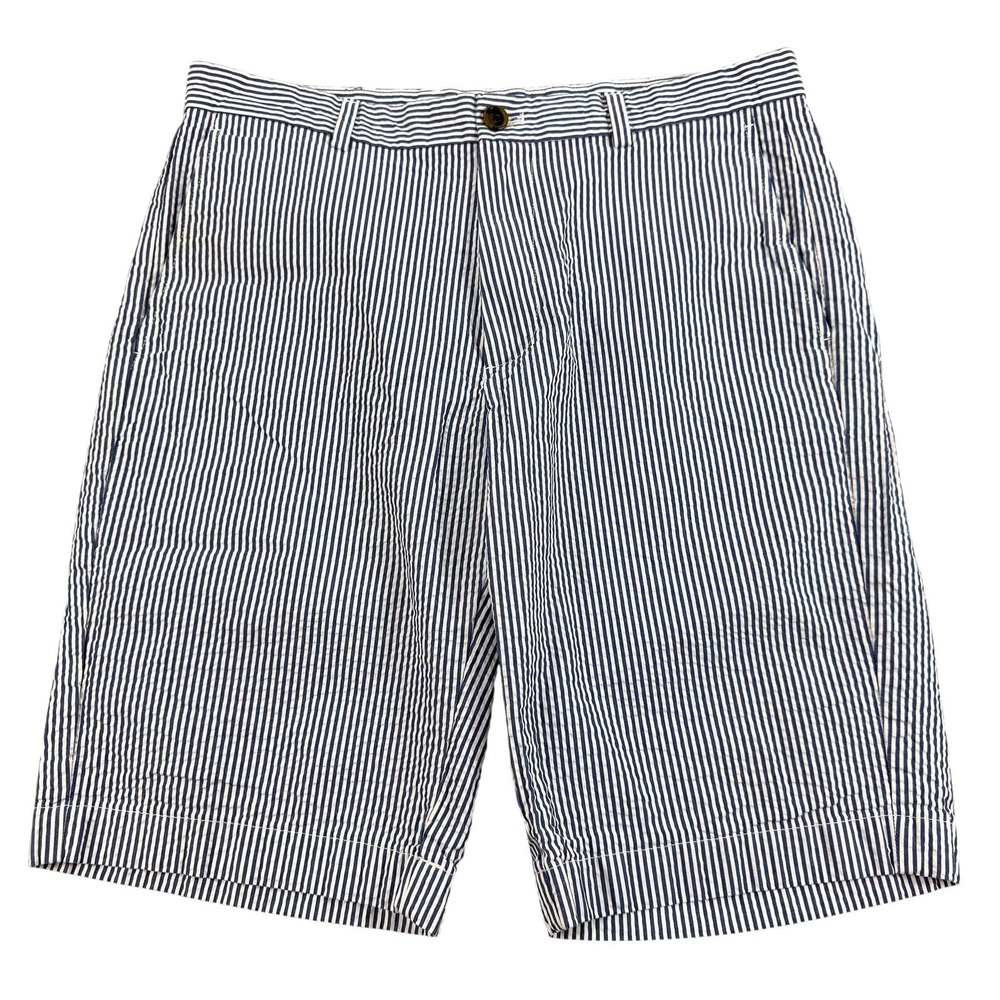 Brooks Brothers Shorts Mens 33 Blue White Seersucker Stripe Chino Cotton 33x11